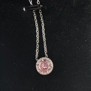 Elegant .925 Silver Chain and Pink Pendant Necklace